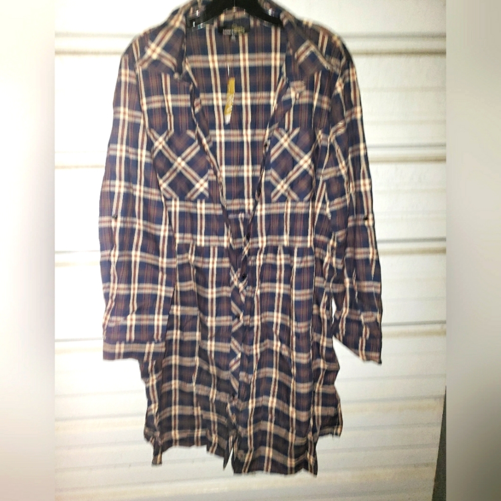 NEW 2X Plus Size Suzanne Betro long plaid blouse top shirt women's